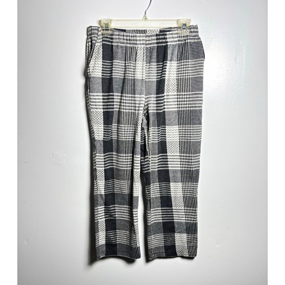 Lands' End Women’s M Regular Plaid Pajama Pants Black White Gray Pockets